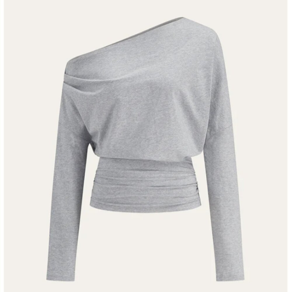 One-Shoulder Draped Ruched Sweatshirt